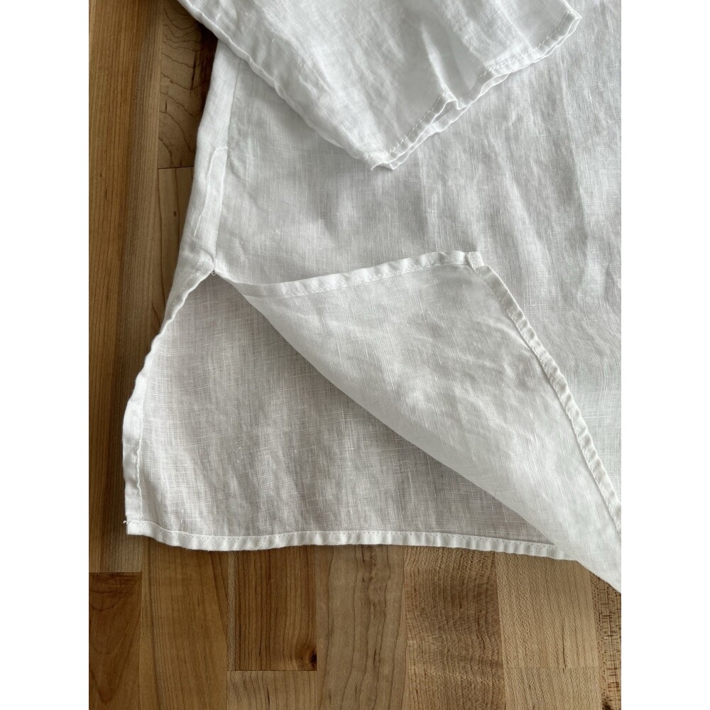 Tahari 100% Linen Long Sleeve Roll Tab Tunic Blouse Lagenlook Crisp White 1X - Picture 4 of 10